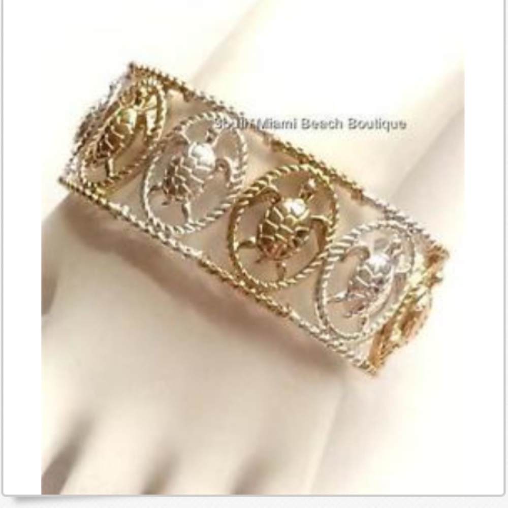 Silver Gold Sea Life Turtle Charm Bracelet Stretch